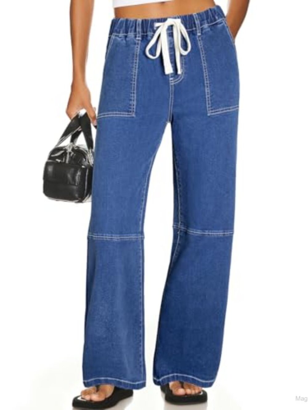 Sidefeel Women's Wide Leg High Waisted Stretchy Pull On Denim Jeans
